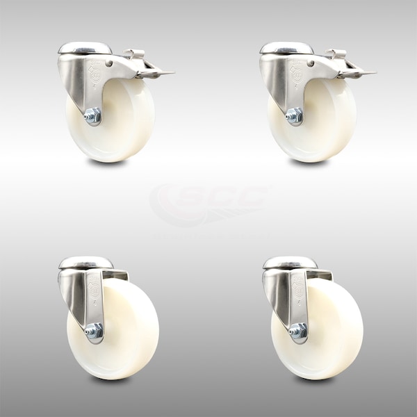 Service Caster 4 Inch 316SS Nylon Wheel Swivel Bolt Hole Caster Set with 2 Lock Brake SCC SCC-SS316BHTTL20S414-NYS-2-S-2 - main